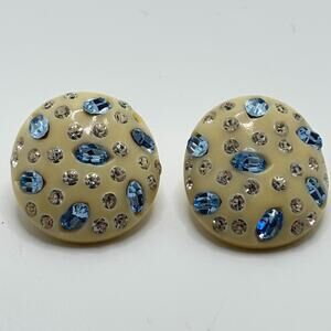 Weiss Thermoplastic Blue Rhinestone Clip On Earrings VINTAGE